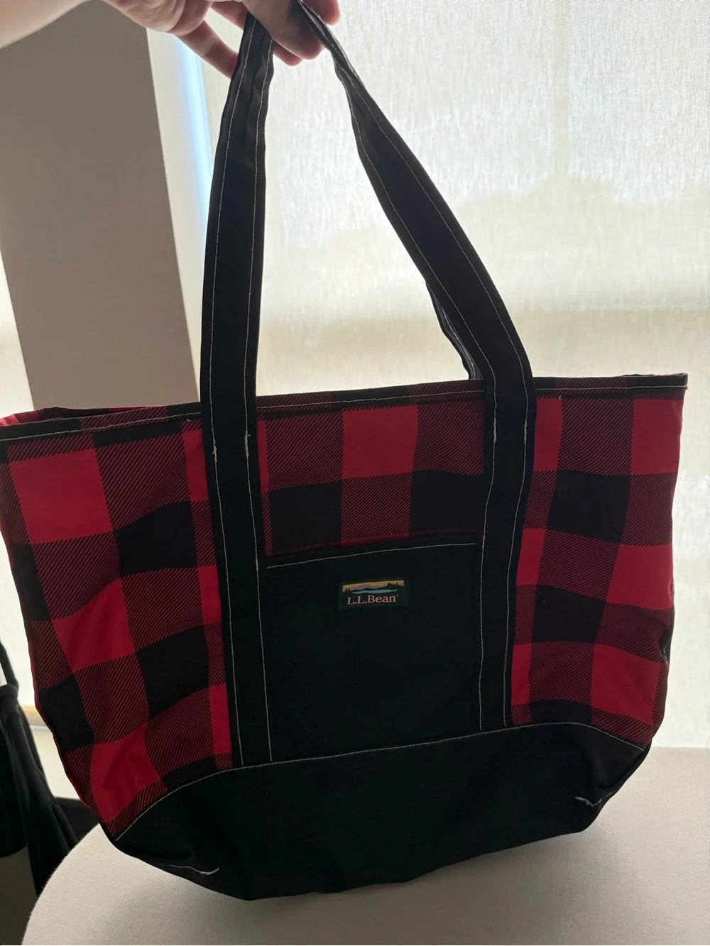 L.L. Bean Red and Black Buffalo Check Duffel Bag